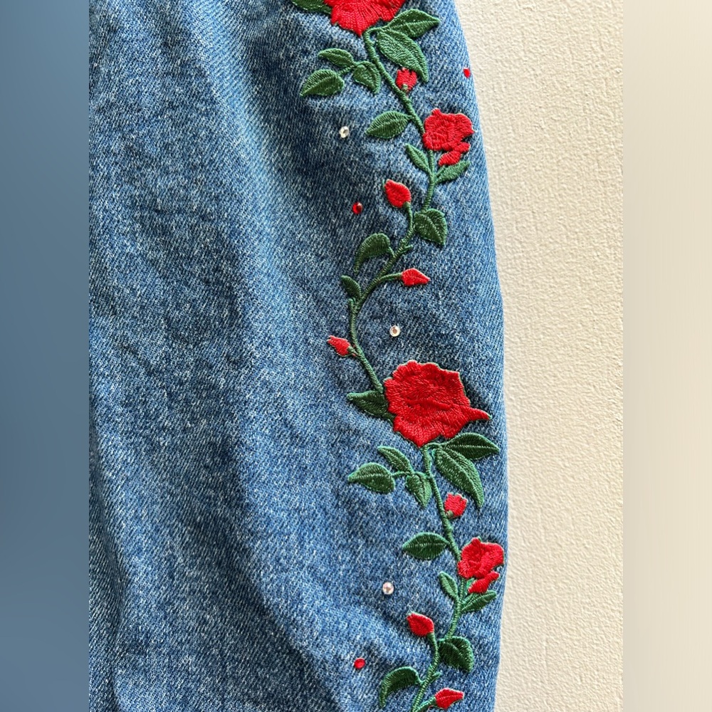 Vintage Denim Cobra Embroidered Mini Skirt